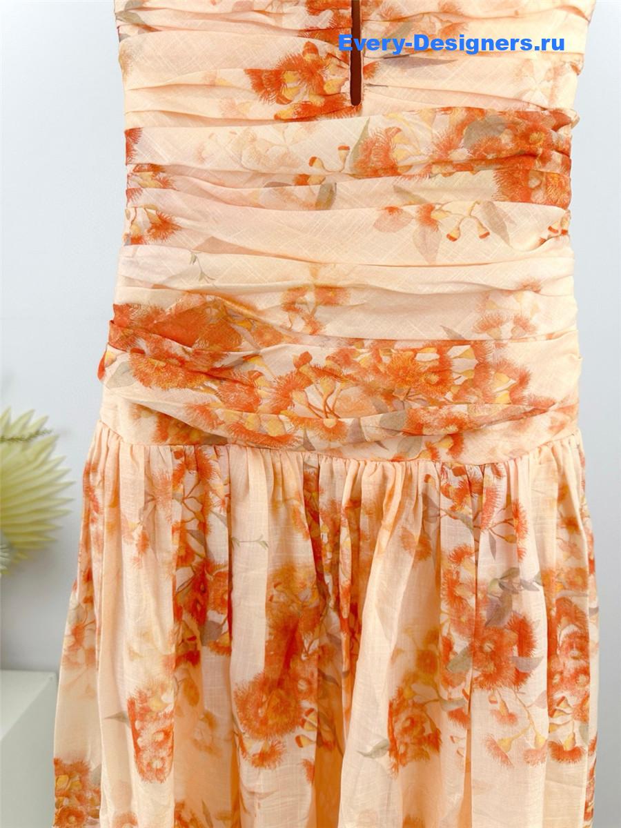Zimme Strapless Floral Midi Dress