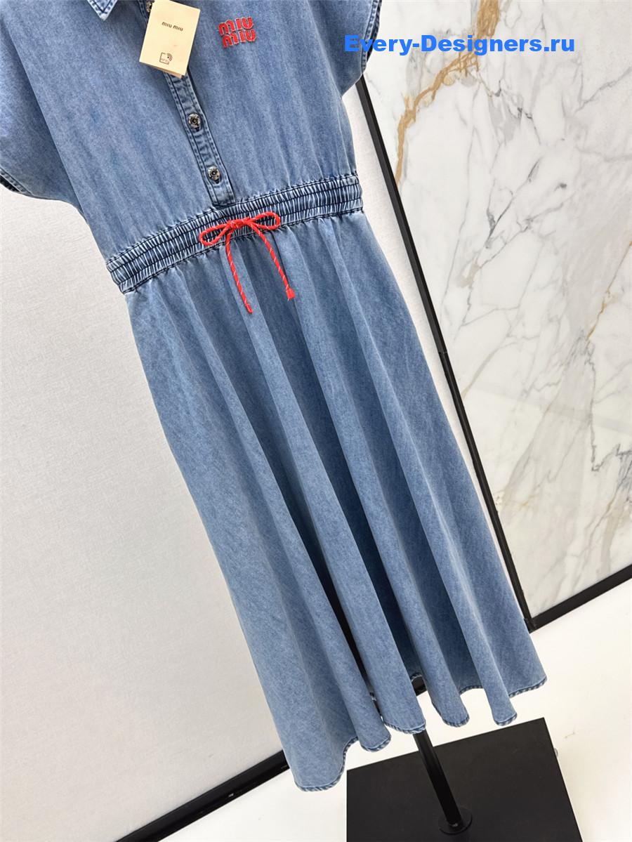 Miu Miu Short Sleeve Long Denim Dress