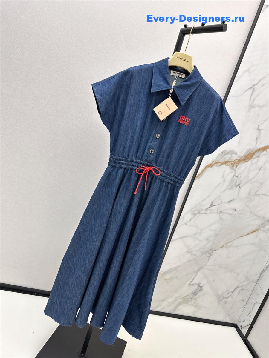 Miu Miu Short Sleeve Blue Long Denim Dress