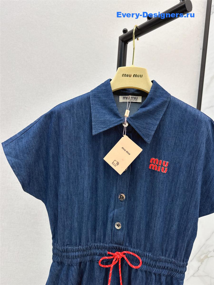 Miu Miu Short Sleeve Blue Long Denim Dress