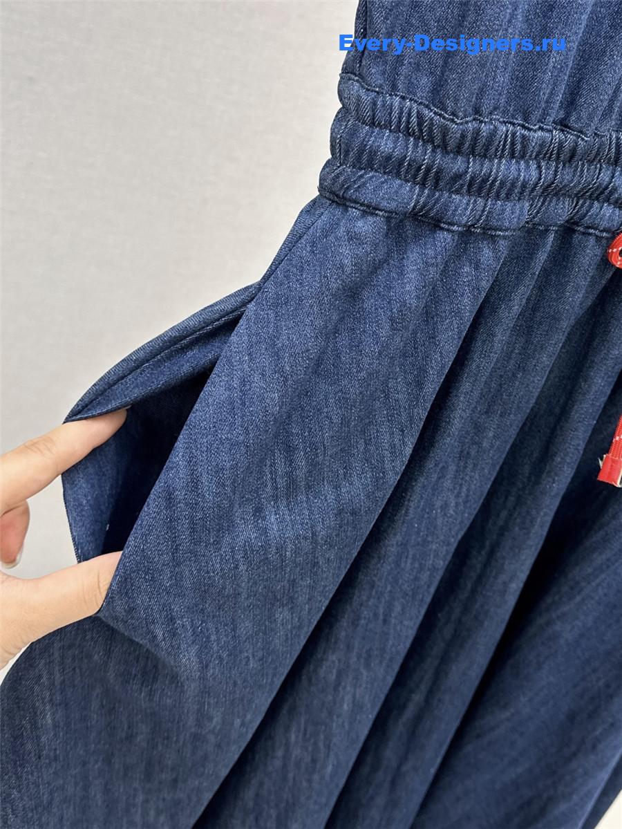 Miu Miu Short Sleeve Blue Long Denim Dress