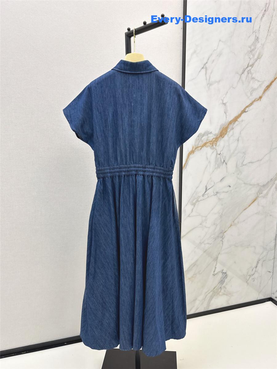 Miu Miu Short Sleeve Blue Long Denim Dress