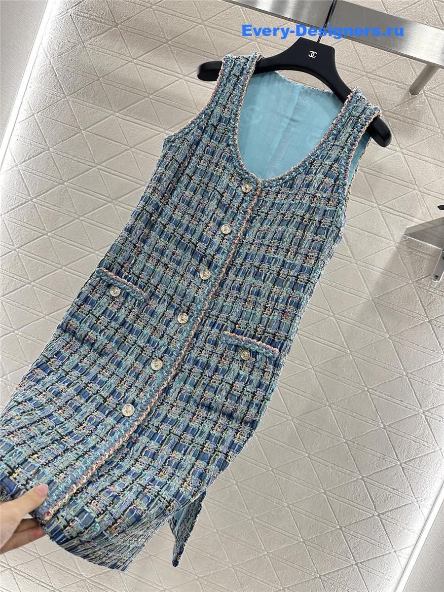 Ch**el turquoise cotton tweed dress