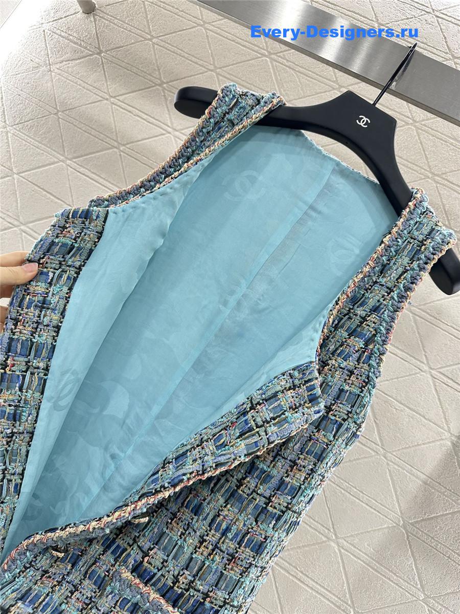 Ch**el turquoise cotton tweed dress