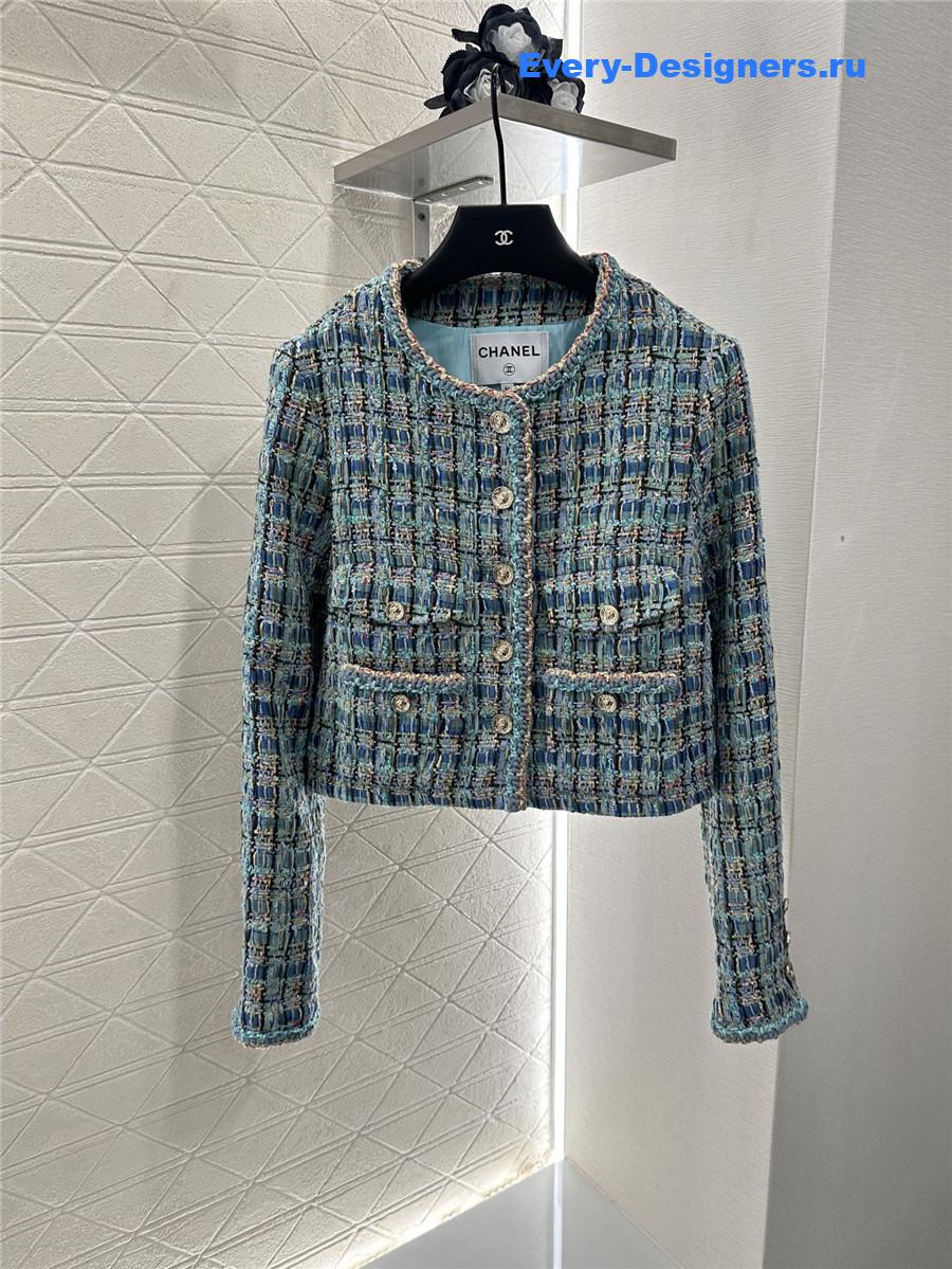 Ch**el turquoise tweed coat