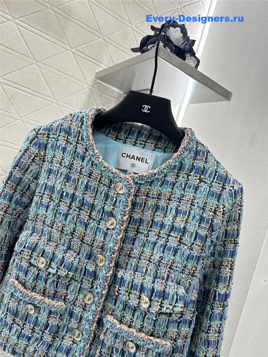 Ch**el turquoise tweed coat