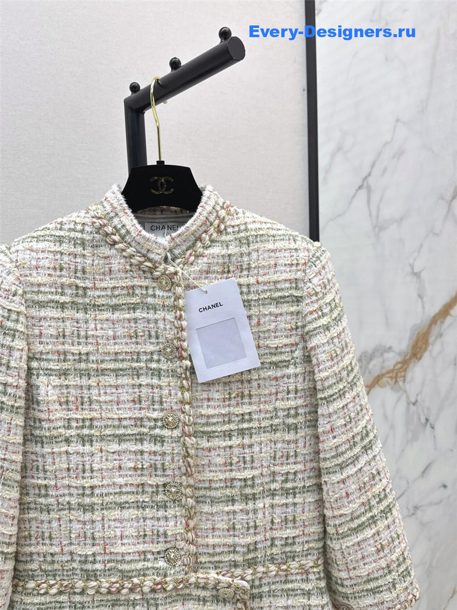 Ch**el woven tweed stand collar dress