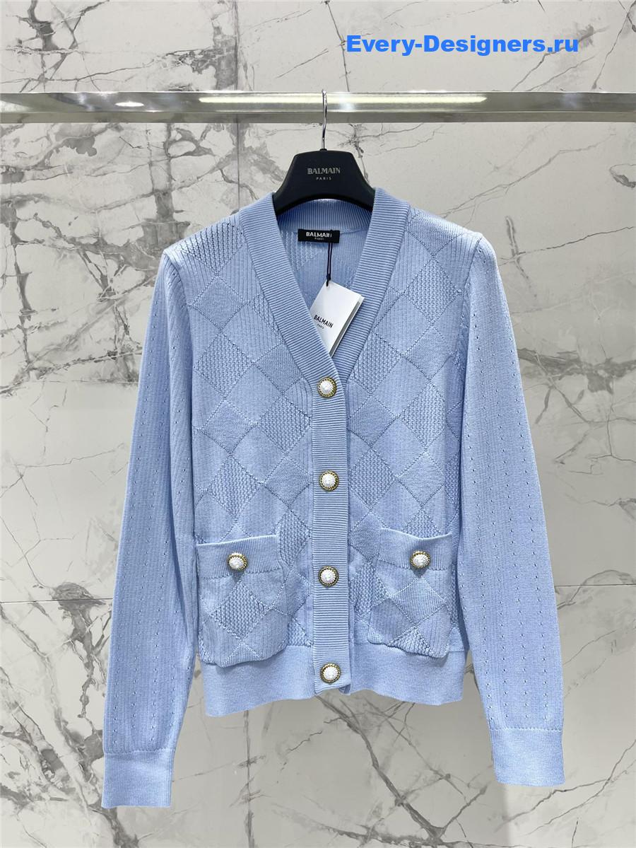 Balmain Blue Emblème Cardigan