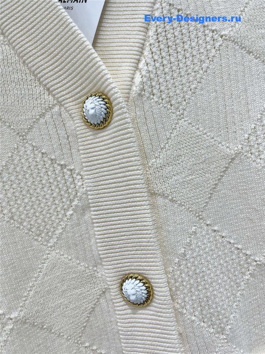 Balmain White Emblème Cardigan