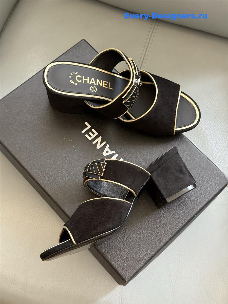 Ch**el black bowknot sandals