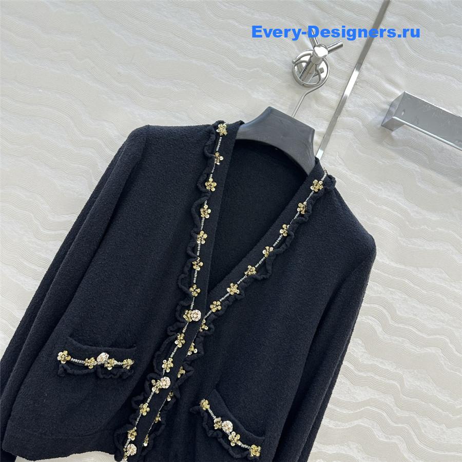 Ch**el ruffled lace knitted v-neck cardigan
