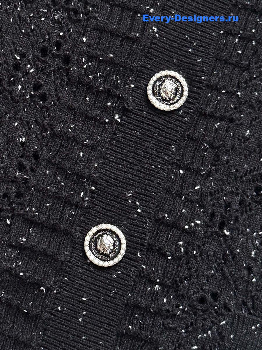 Ch**el black wool sequin hollow knit cardigan