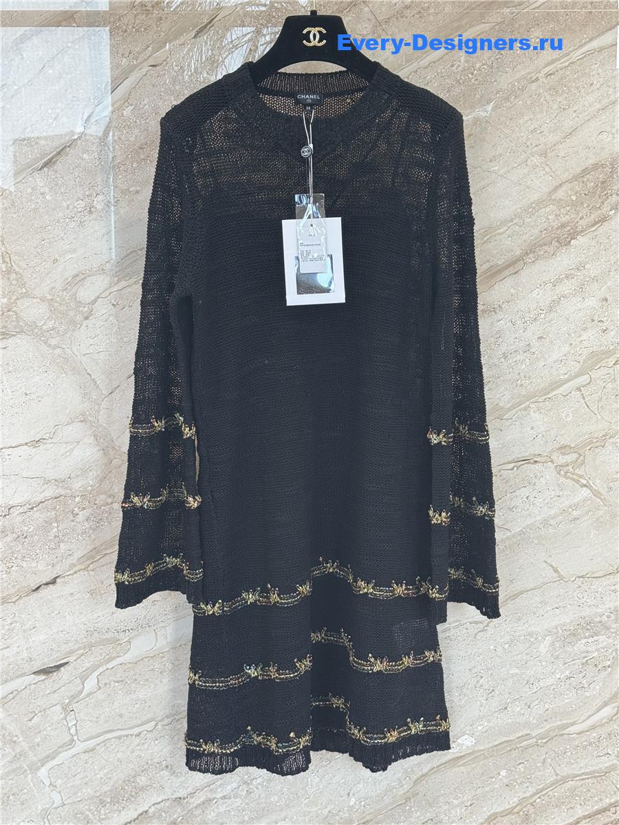 Ch**el gold yarn striped dress