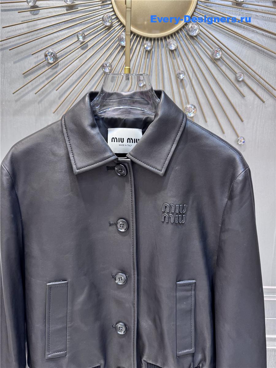 Miu Miu Black Leather Cropped Jacket