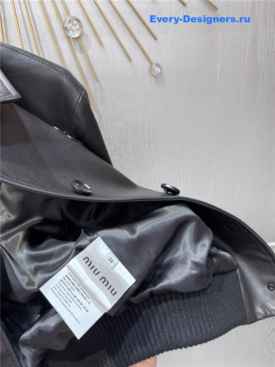 Miu Miu Black Leather Cropped Jacket