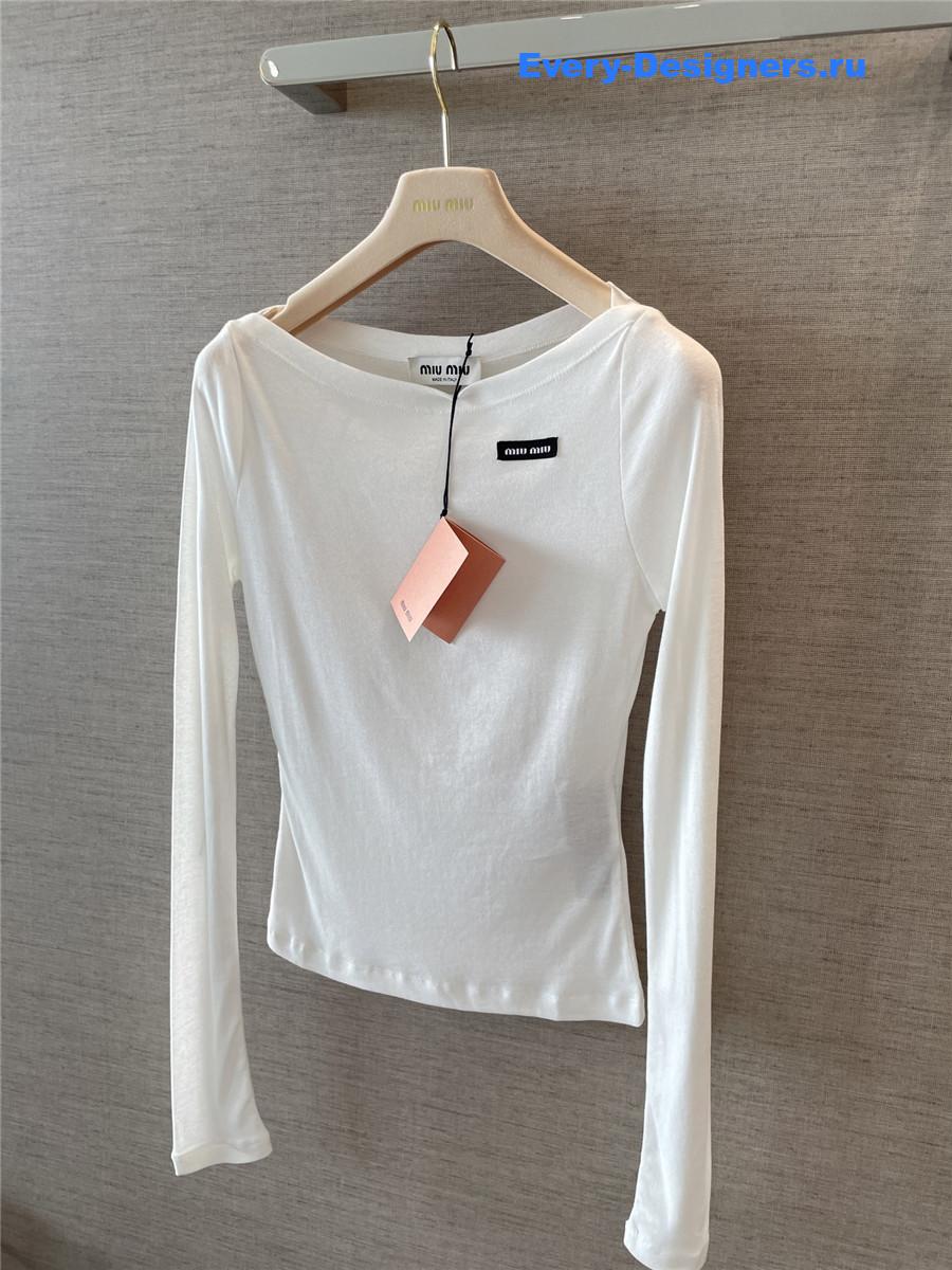 Miu Miu White Ribbed Jersey Top
