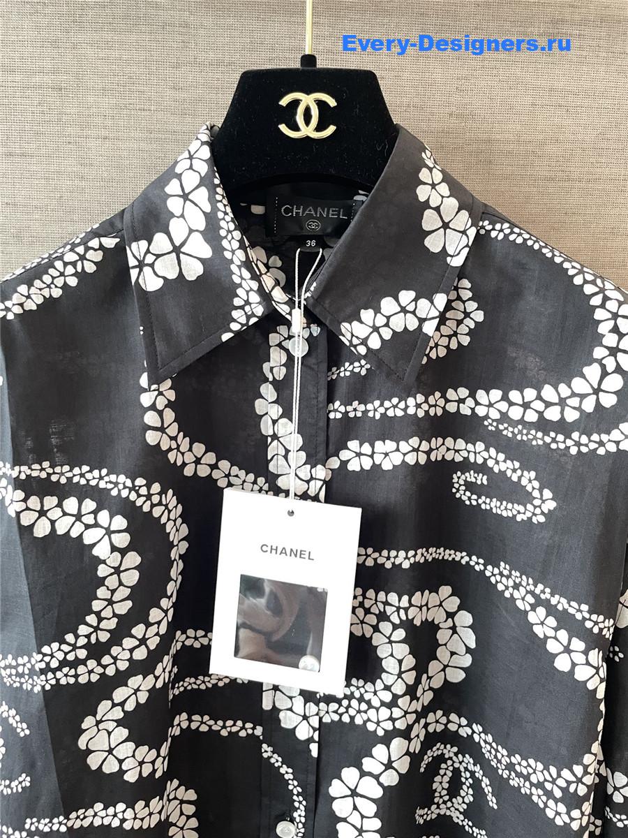 Ch**el black & white printed cotton voile shirt