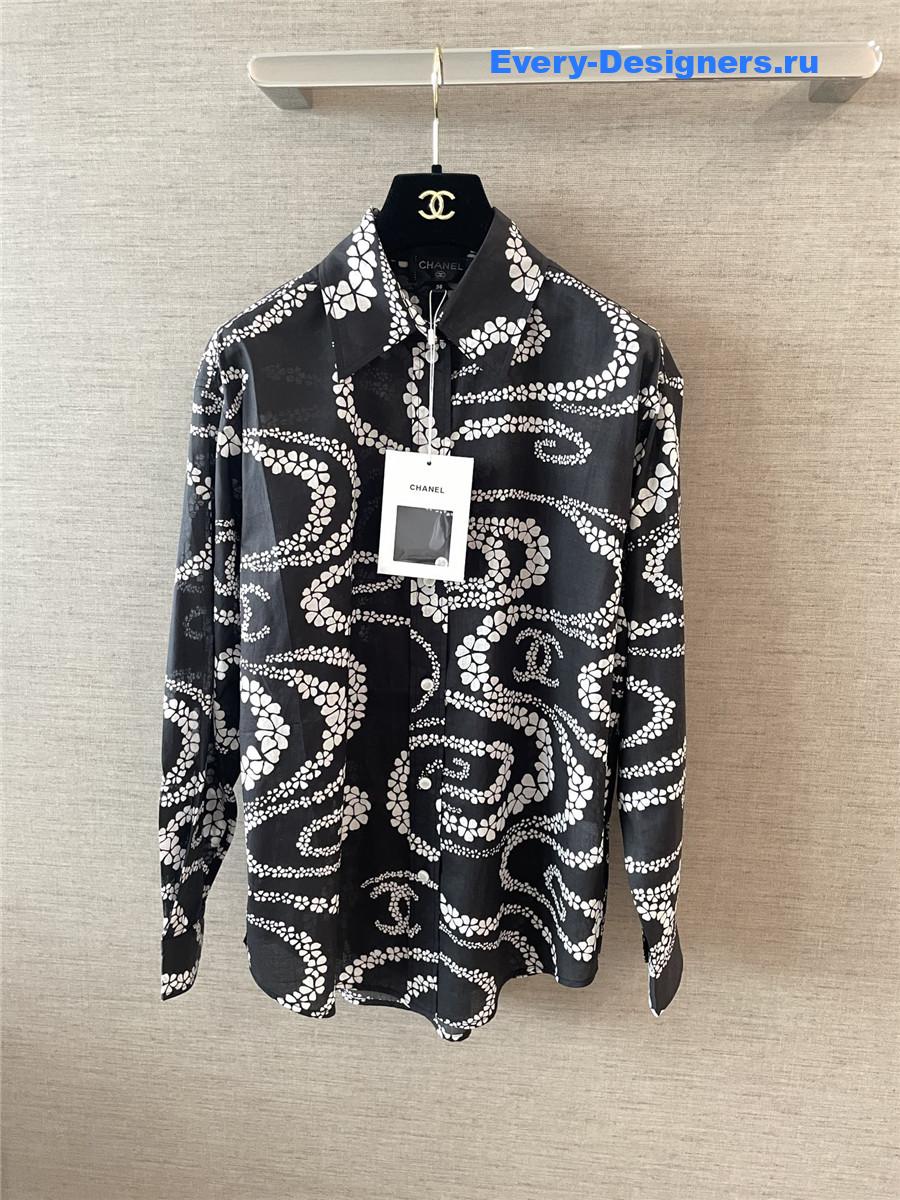 Ch**el black & white printed cotton voile shirt