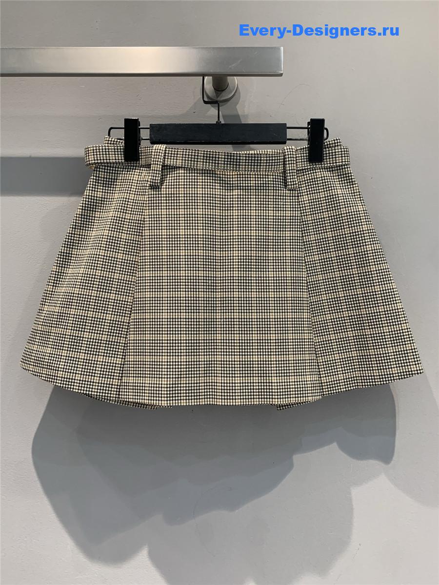 Miu Miu Cocoa Brown Checked Miniskirt