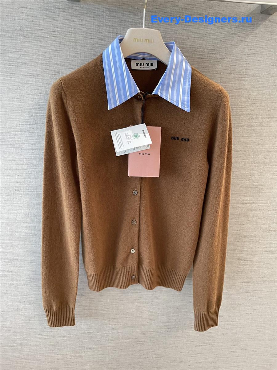 Miu Miu Logo Intarsia Brown Cardigan