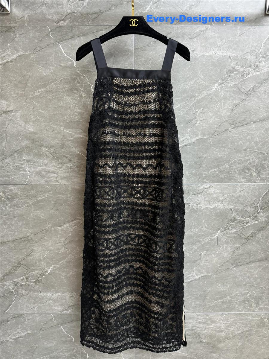 Ch**el black silk hollow dress
