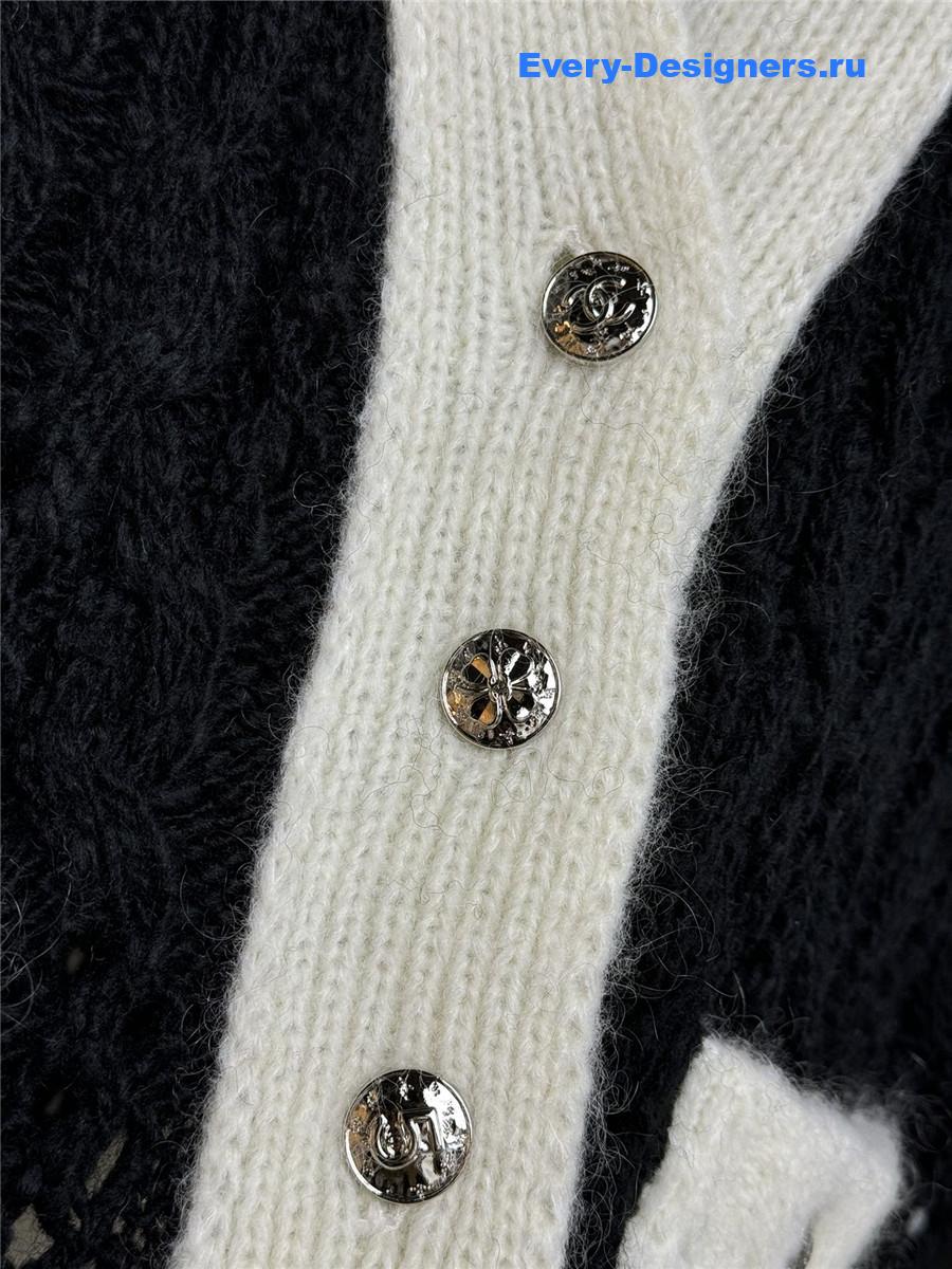 Ch**el black & white hollow cardigan