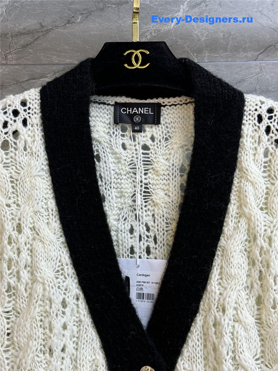 Ch**el v-neck black & beige hollow cardigan