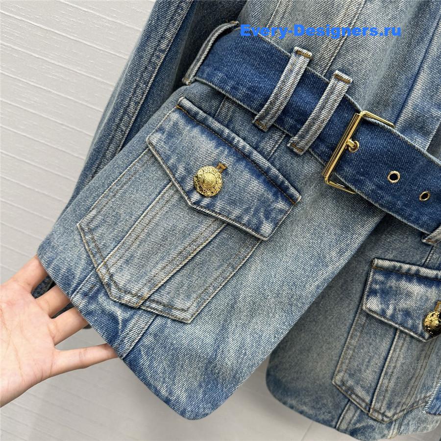 Balmain Belted Denim Jacket in Blue
