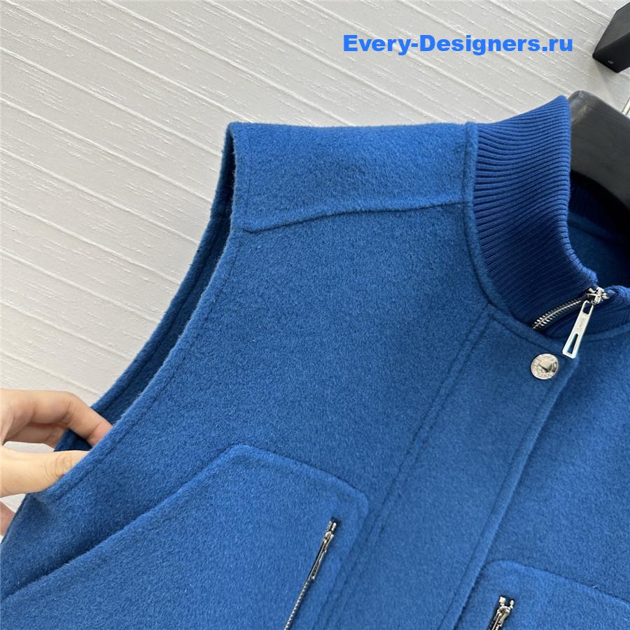 H**me5 blue sleeveless bomber jacket