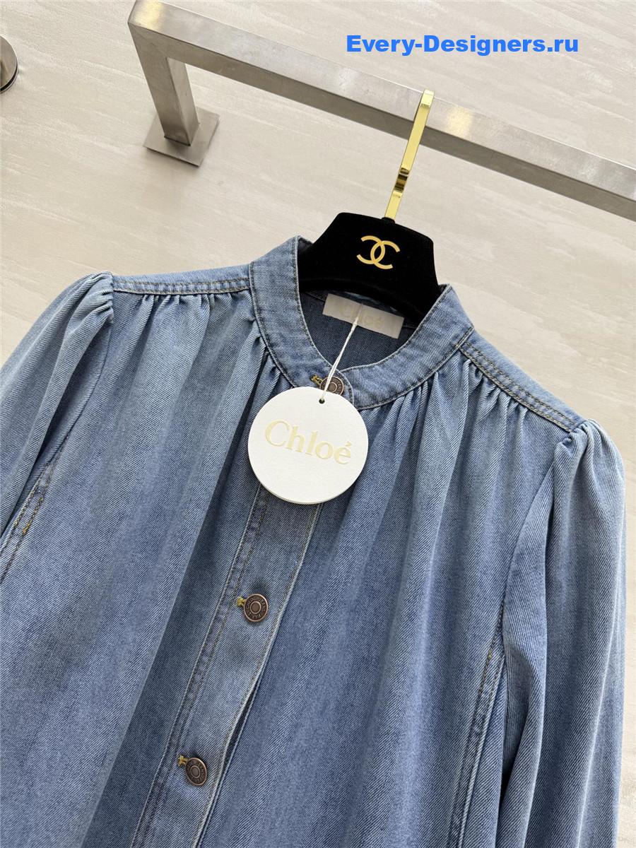 Chloé High Neck Gathered Jacket In Denim