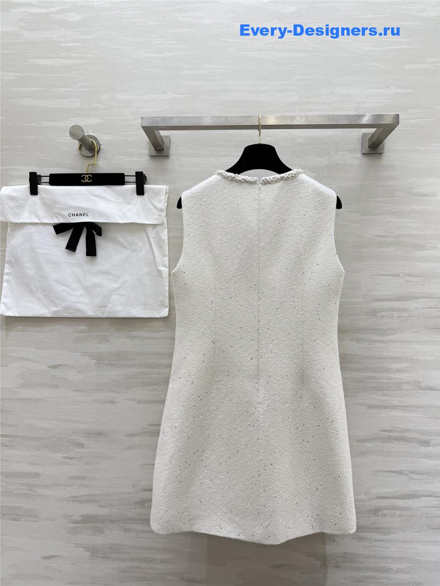 Ch**el white sequined tweed vest dress