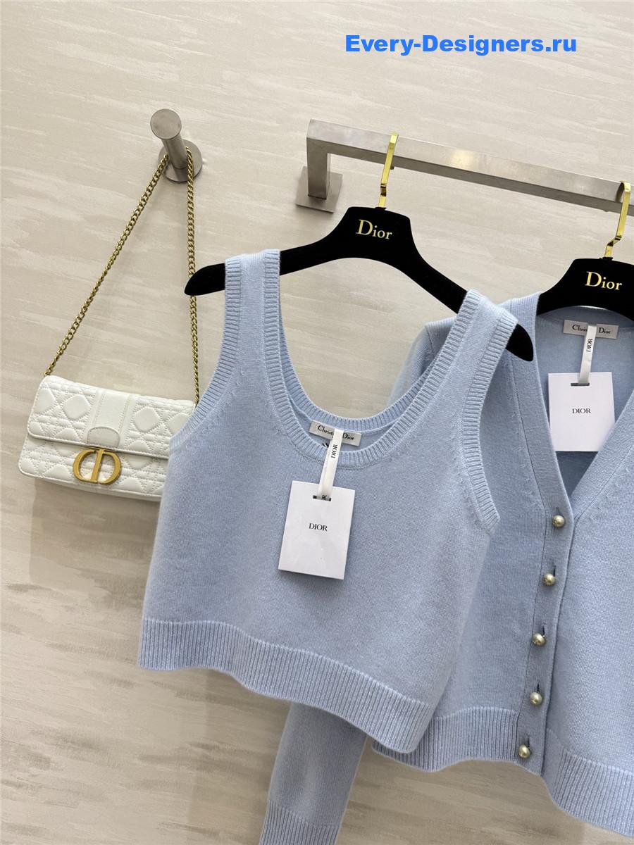 Ch**el light blue pearl button knit suit