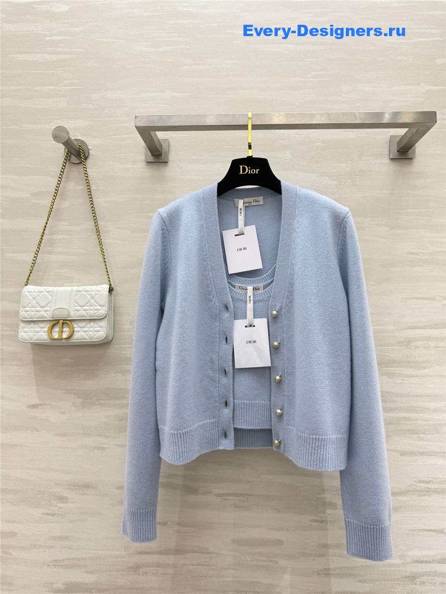 Ch**el light blue pearl button knit suit