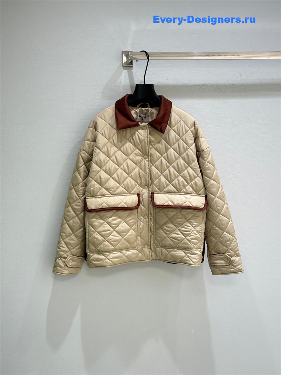 Miu Miu Sand Beige Quilted Technical Pongé Blouson