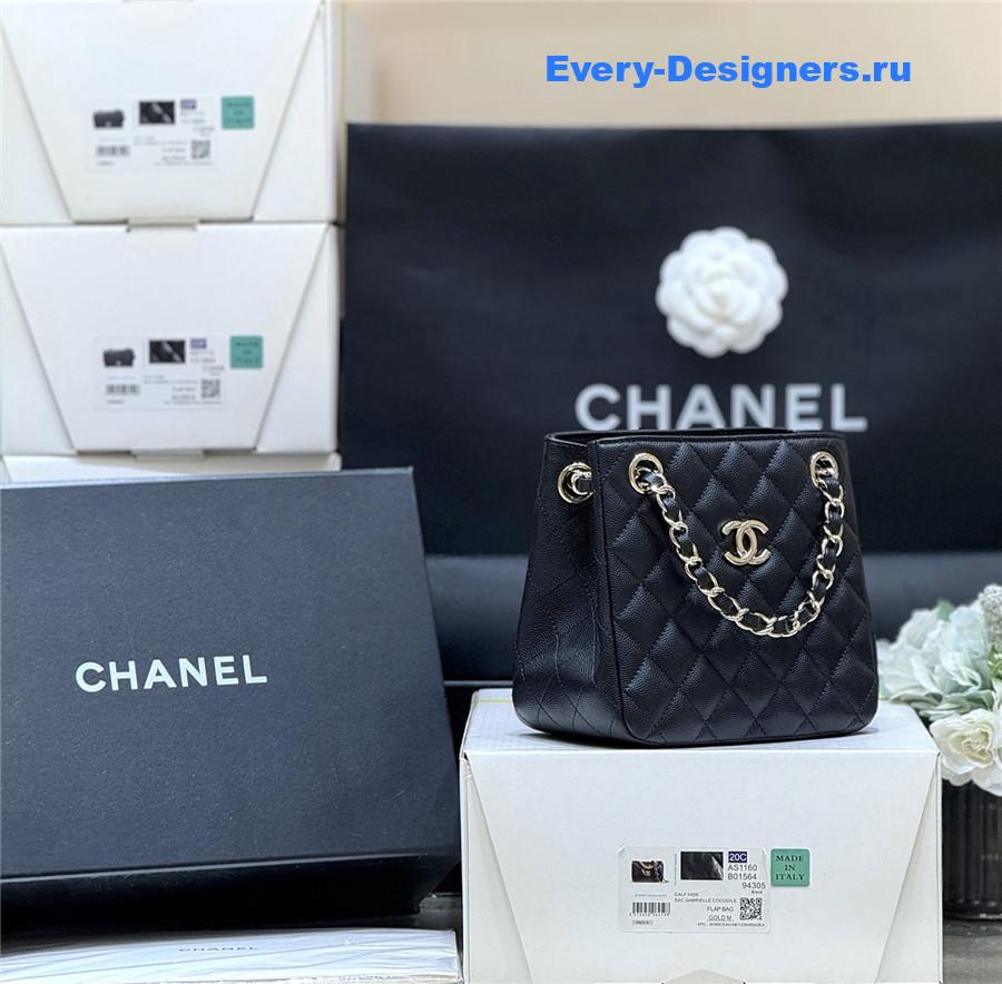 Ch**el black caviar quilted mini bucket bag