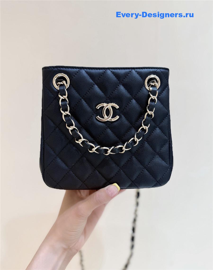 Ch**el black caviar quilted mini bucket bag