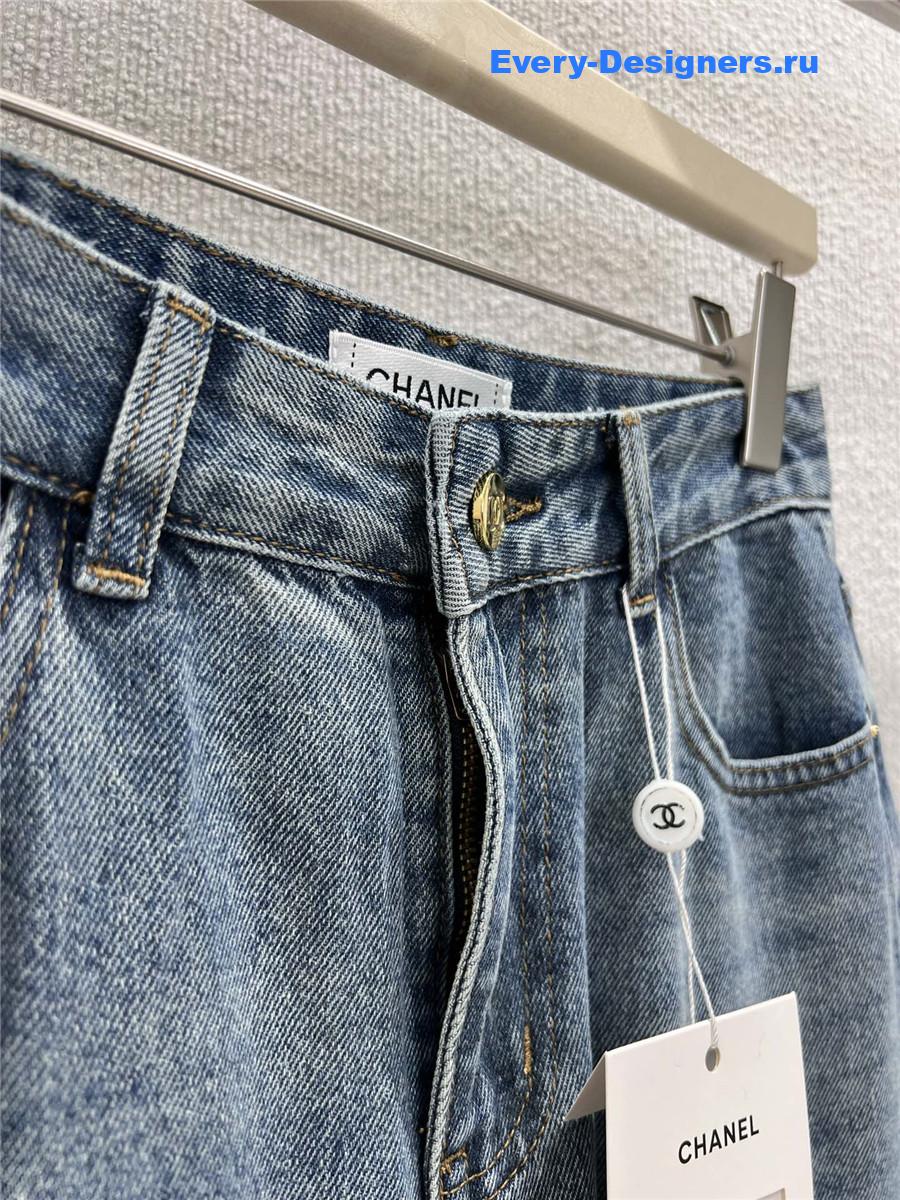 Ch**el blue embroidered straight jeans