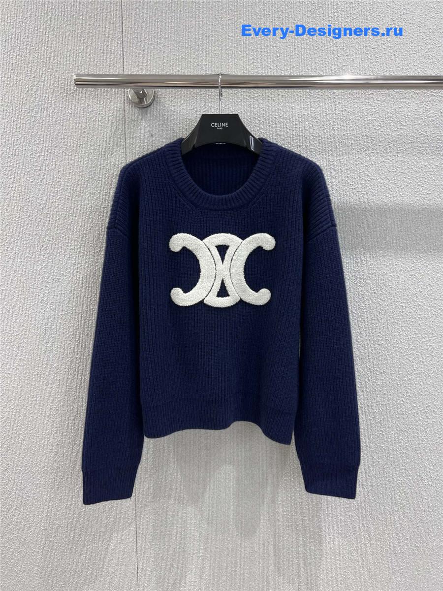 Ce1i*e blue ribbed wool crewneck sweater