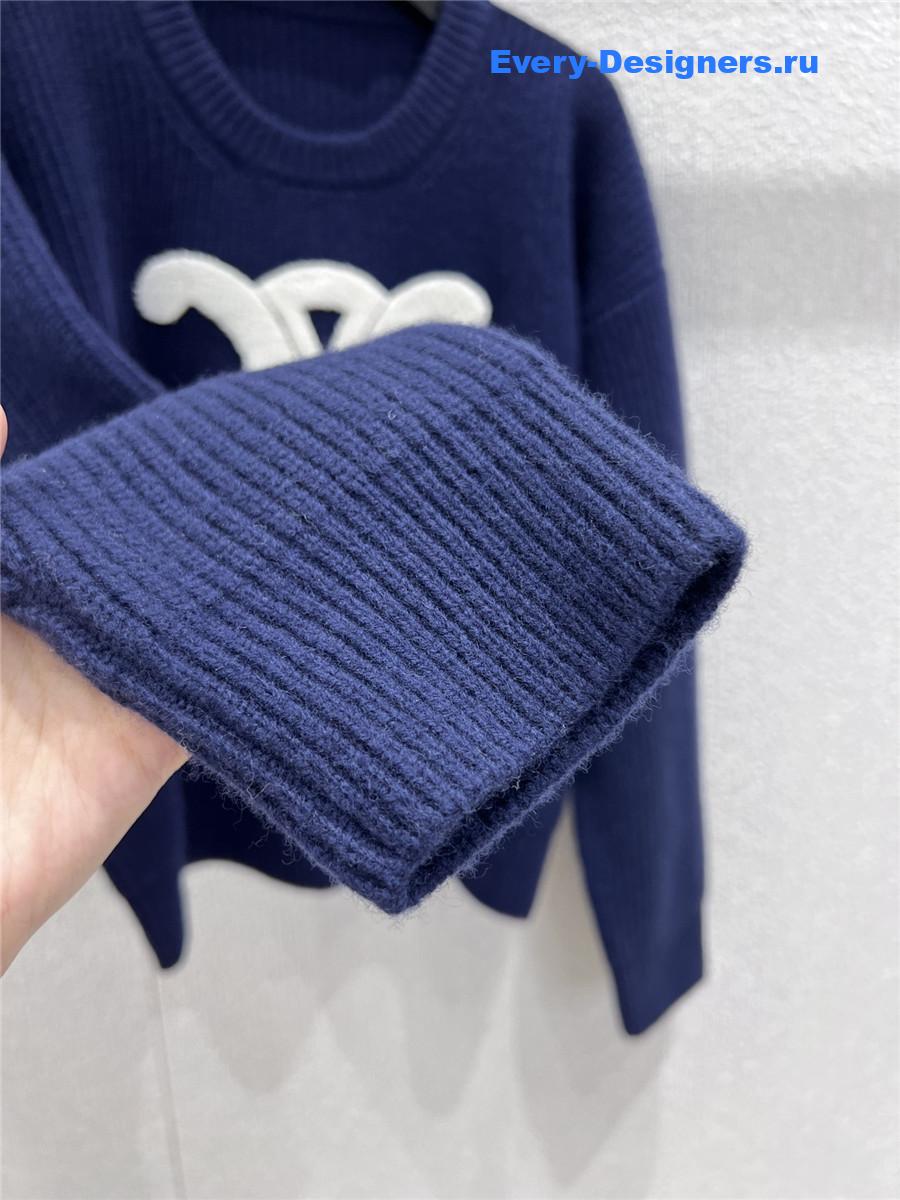 Ce1i*e blue ribbed wool crewneck sweater