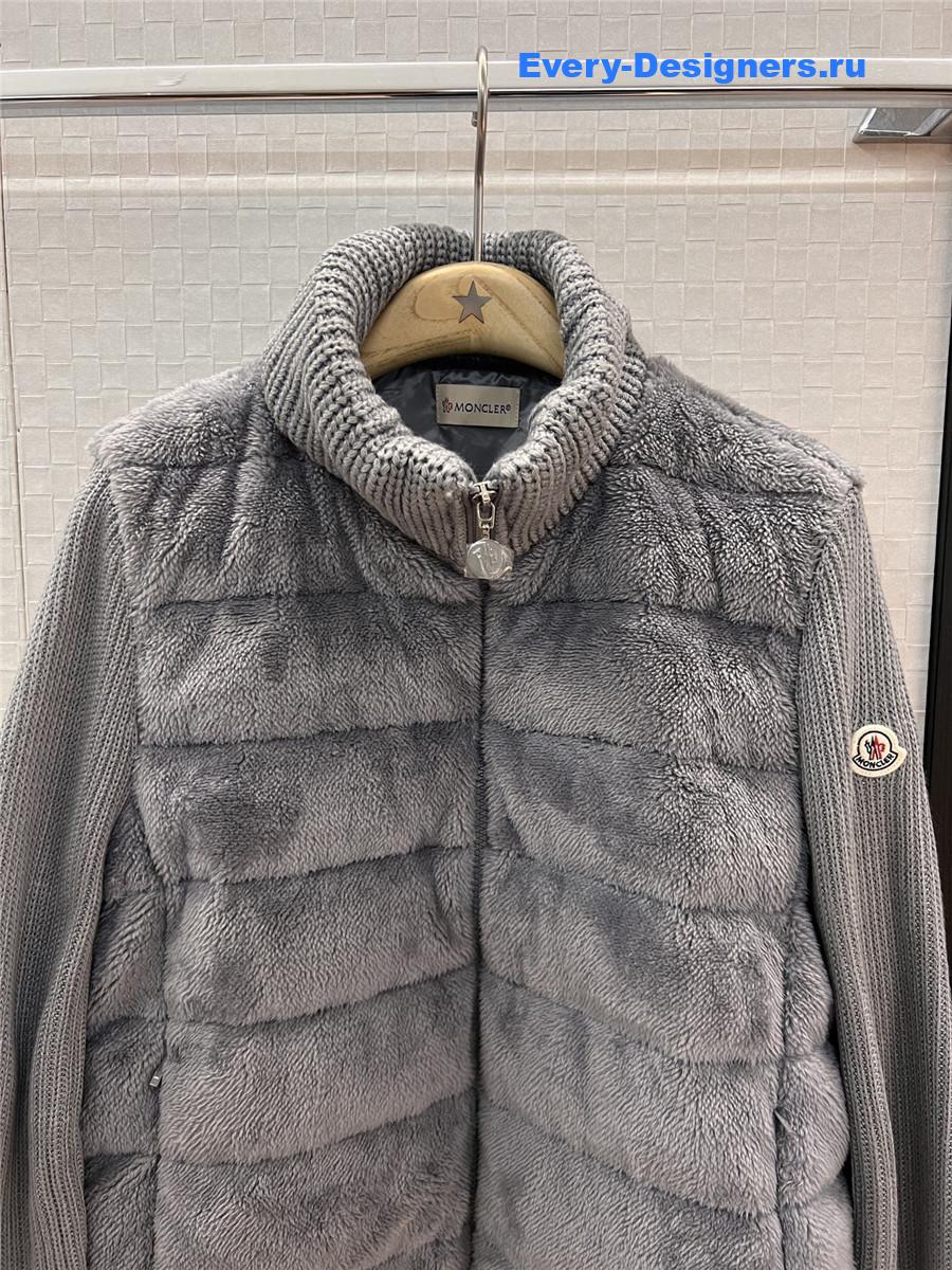 Moncler Grey Wool-Teddy Zip Cardigan