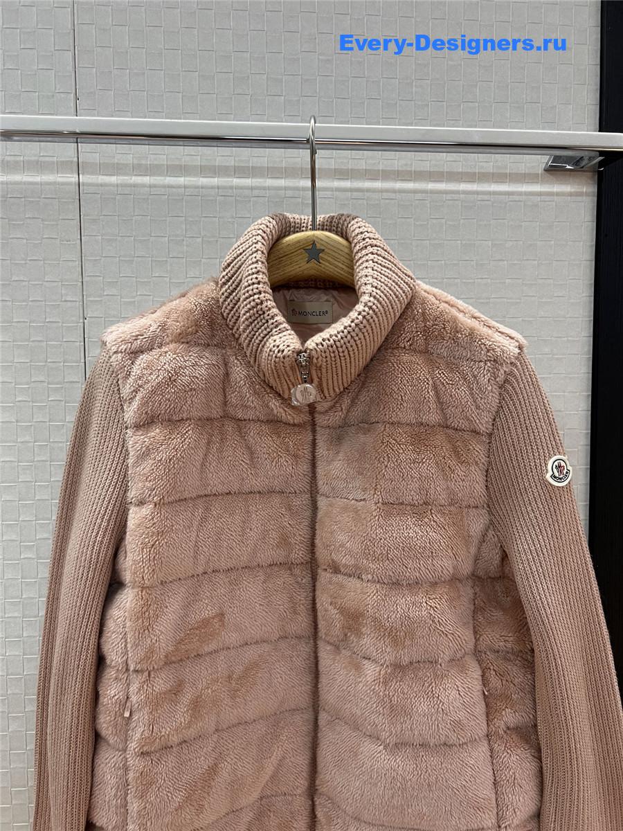 Moncler Pink Wool-Teddy Zip Cardigan