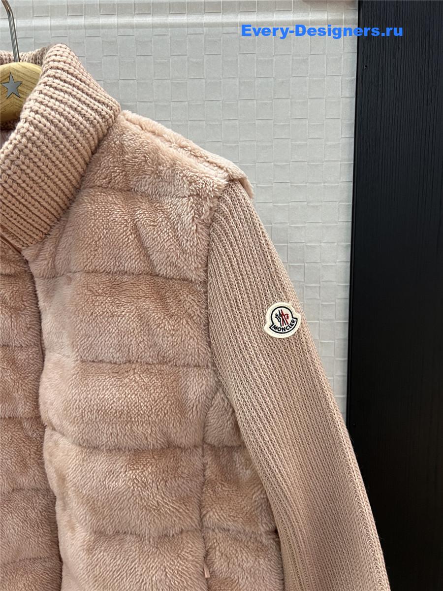 Moncler Pink Wool-Teddy Zip Cardigan