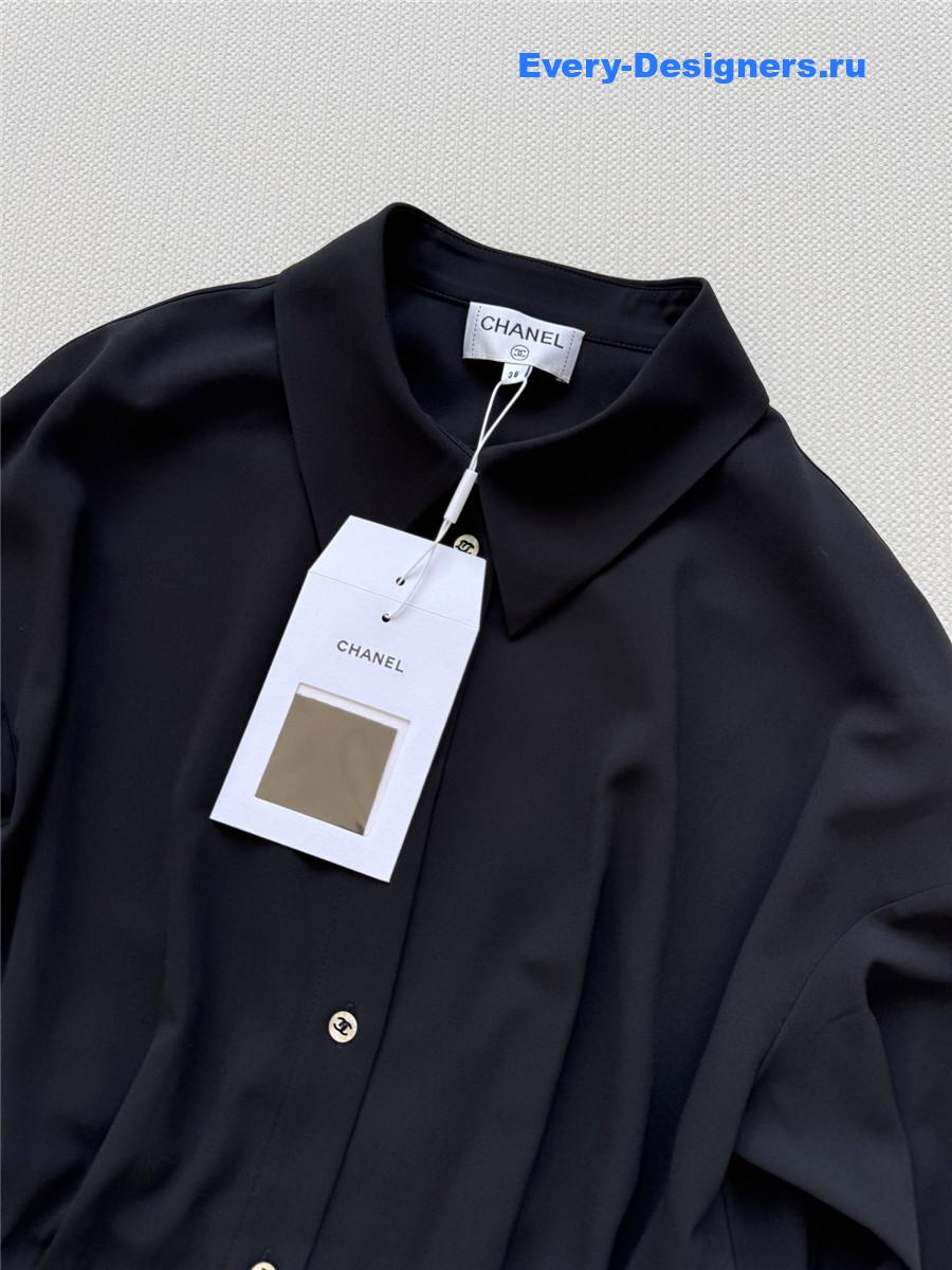Ch**el black silk lapel shirt