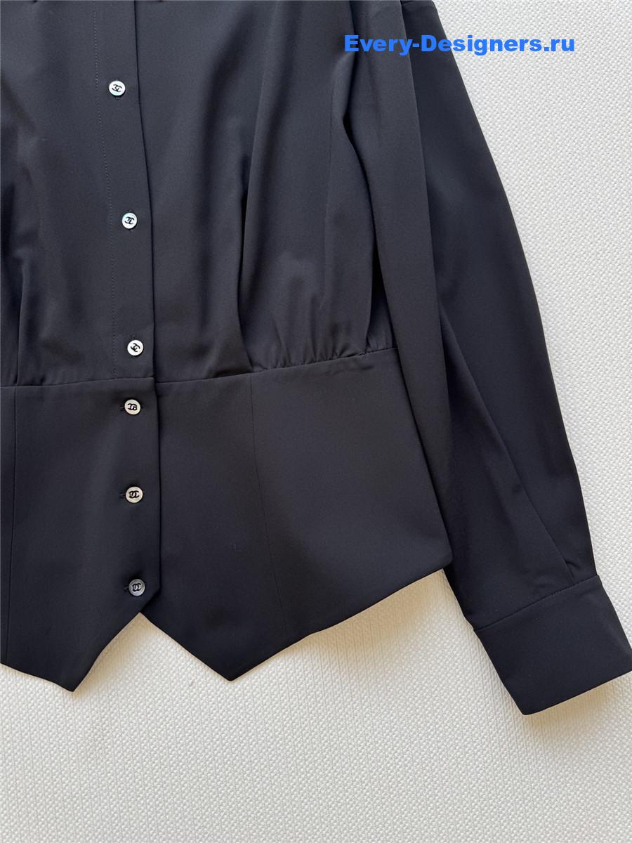 Ch**el black silk lapel shirt