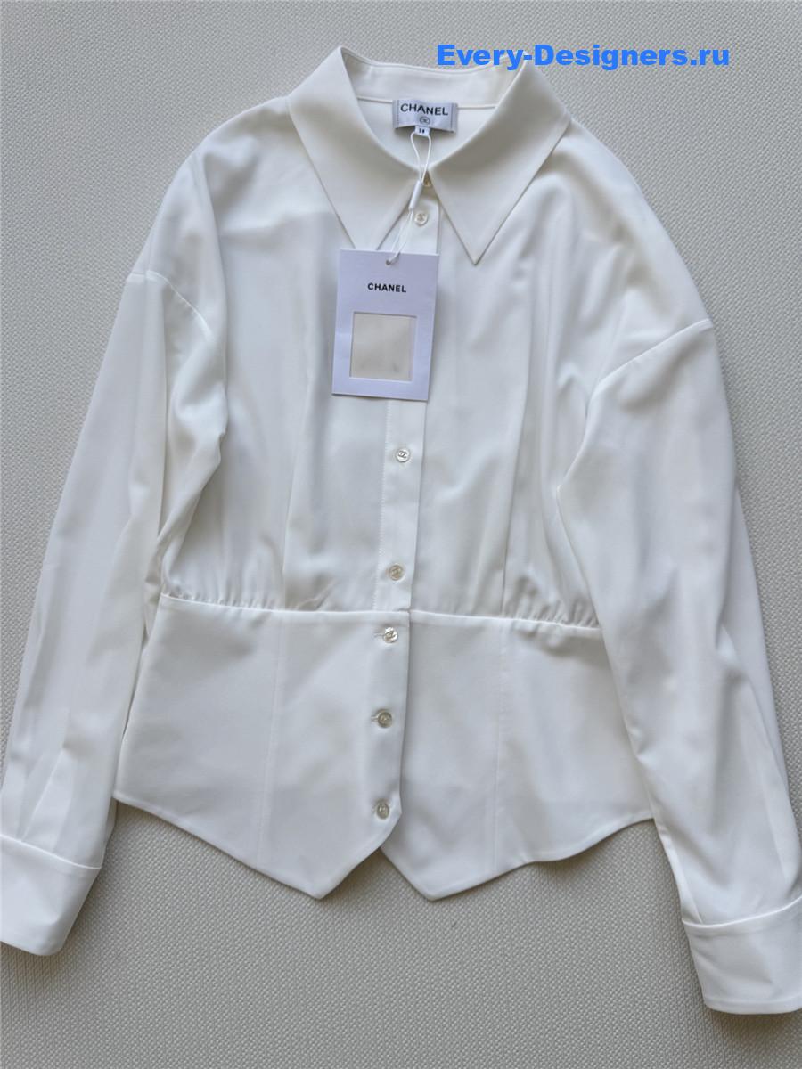 Ch**el white silk lapel shirt