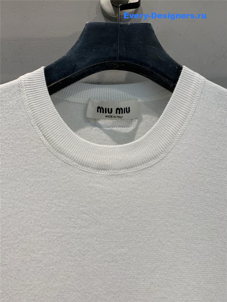 Miu Miu White Crew Neck Knit Top