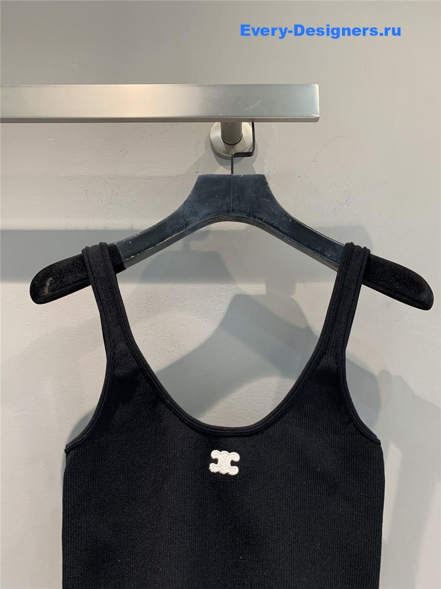 Ce1i*e black logo-embroidered cropped top