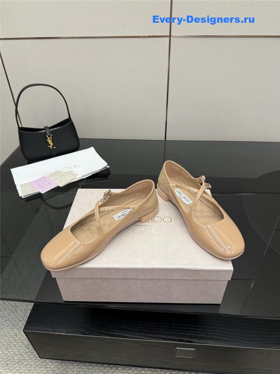 Jimmy Cho Eleri Beige Patent Ballet Flats