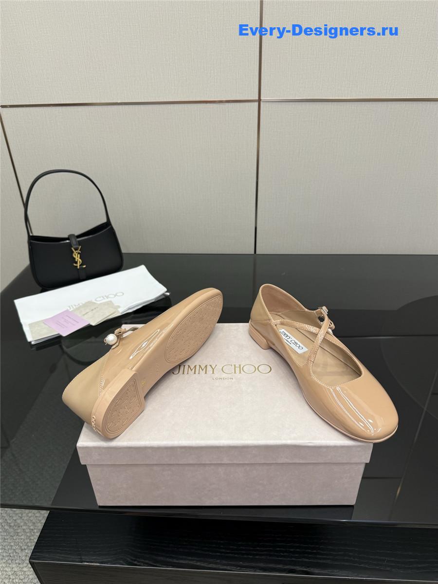 Jimmy Cho Eleri Beige Patent Ballet Flats