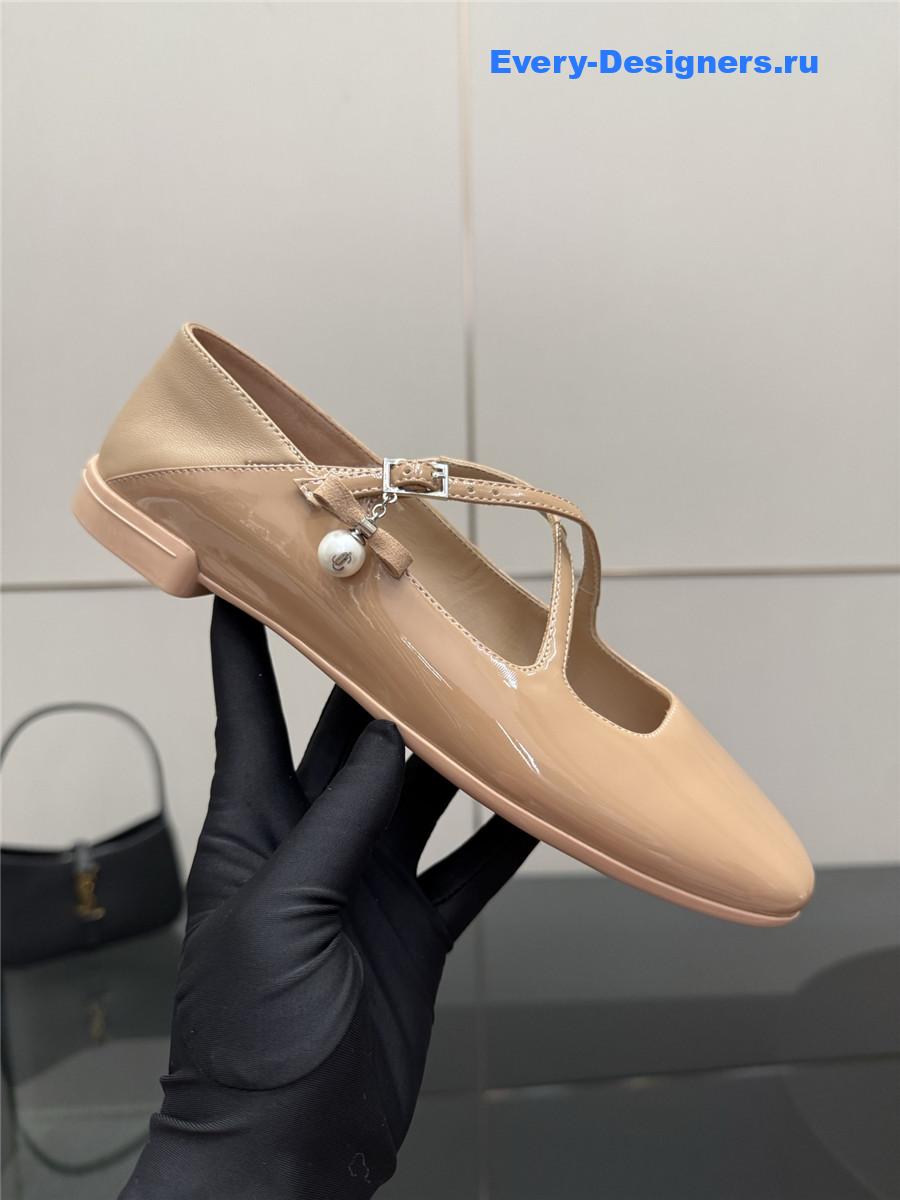 Jimmy Cho Eleri Beige Patent Ballet Flats